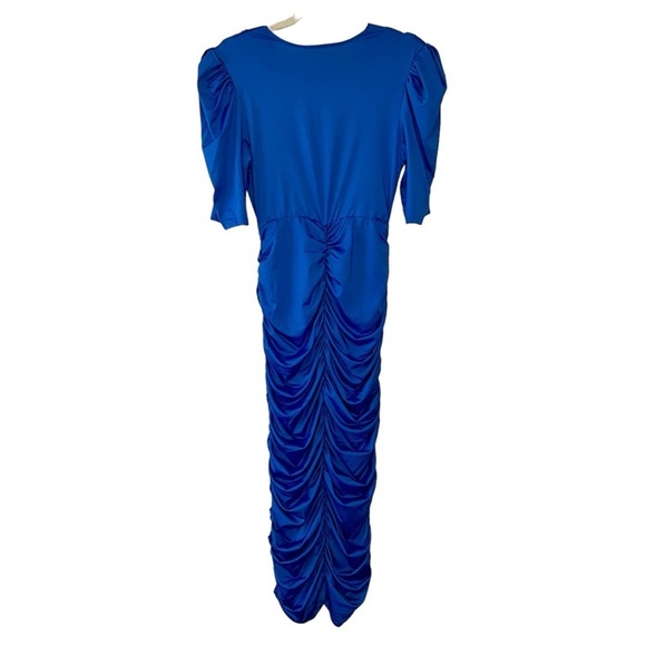 NWT Blue Sexy Ruched Dress with V-Neck - Picture 5 of 11